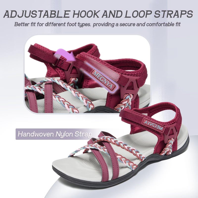 MEGNYA Comfortable Hiking Sandals for Women, Lightweight Cushion Foam Sole Walking Slides Camping, Cute Sports Sandals Adjustable Hook Loop Straps Size 8 - Image 4